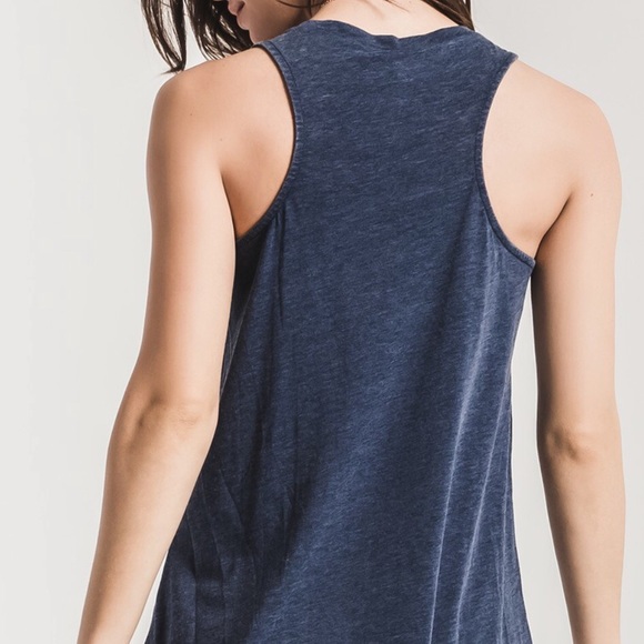 Z SUPPLY FITNESS Dk Blue Pocket Racer Burnout Tank - Picture 2 of 8